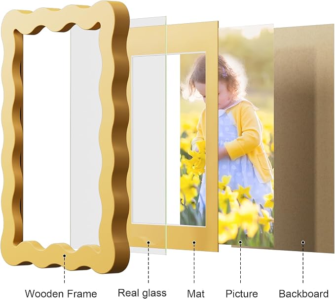 11x14 Picture Frame with Mat for 8x10, Wavy Edge Wooden Real Glass Photo Frame - Image 6