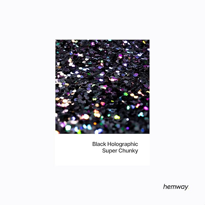 Hemway Glitter for Resin 100g Black Holographic Metallic Crystals for Epoxy Craft Super Chunky Flakes Tumblers Wax Melt