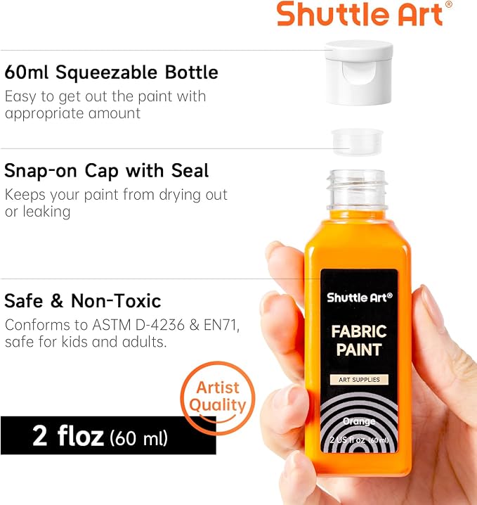Shuttle Art Fabric Paint 24 Colors Permanent Soft Fabric Paint in Bottles - Image 3