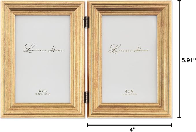 Lawrence Frames 4x6 Hinged Double Sutter Burnished Gold Picture Frame - Image 7