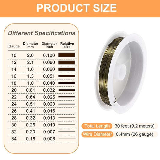 HARFINGTON 30ft Jewelry Wire, 26 Gauge (0.4mm) Brass Craft Soft Metal Tarnish Resistant Copper Beading Wire for Jewelry Making Supplies Crafting, Ancient Blue