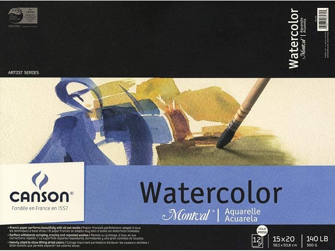 Canson Montval Watercolor Pad, Cold Press, 140 lb., Tape Bound, 12 Sheets/Pad by Unknown