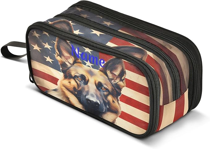 Custom Dog German Shepherd Flag Pencil Case Box Boys Girls Personalized Name by BOENLE-WELCOMEYOURCOMING
