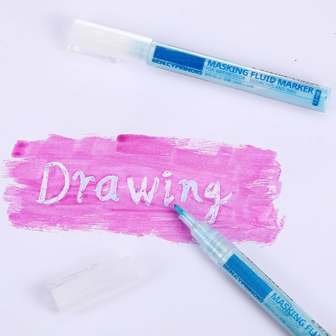2 Pcs Masking Fluid Pen for Watercolor Painting, Capacity with Applicator Tip, Masking Fluid Marker for Various Art Projects Watercolor Ink(Blue,3mm)