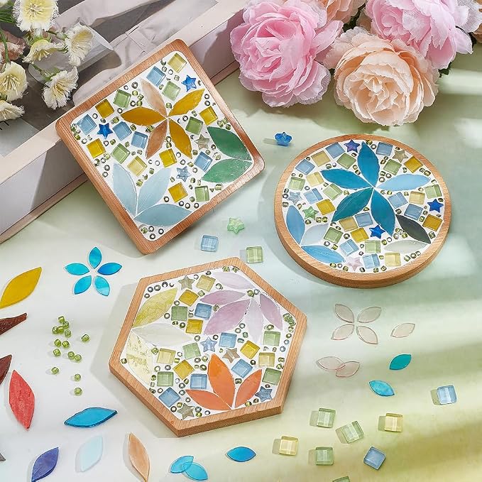 WEBEEDY 3 Set DIY Leaf Mosaic Craft Kit Bamboo Mosaic Coaster Kit - Image 4