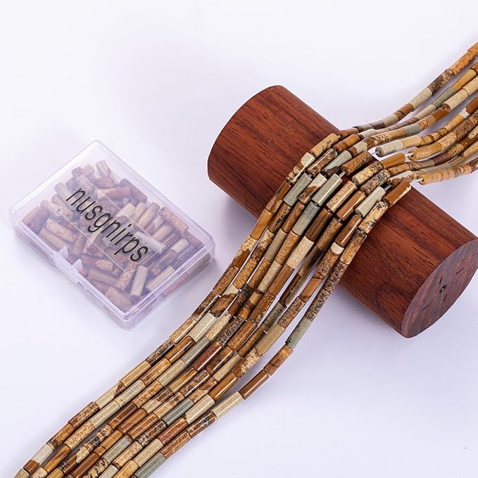 Natural Blown Picture Stone Cylinder Tube Beads 4x13mm 38cm/str Loose Semi Gemstone Stone Beads for Making Bracelets Necklace Earrings