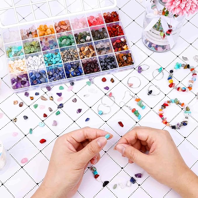 Crystal Chips Beads for Ring Making, 28 Colors Gemstone Beads for Jewelry Making - Image 7