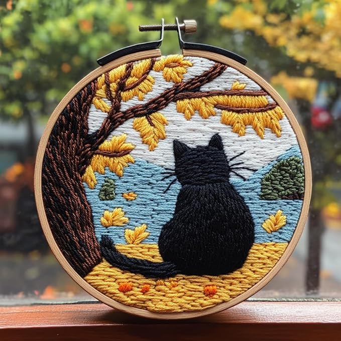 DIY Punch Needle Kit Modern Black Cat Embroidery by Unknown