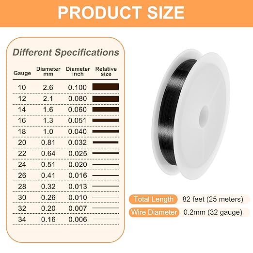 HARFINGTON 82ft Jewelry Wire, 32 Gauge (0.2mm) Brass Craft Soft Metal Tarnish Resistant Copper Beading Wire for Jewelry Making Supplies Crafting, Black