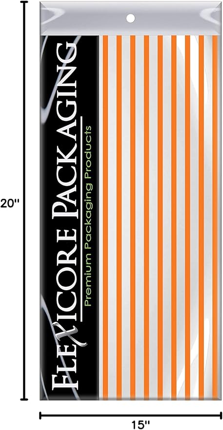 Flexicore Packaging Orange Pin Stripe Print Gift Wrap Tissue Paper Size: 15 Inch X 20 Inch | Count: 100 Sheets | Color: Orange Pin Stripe