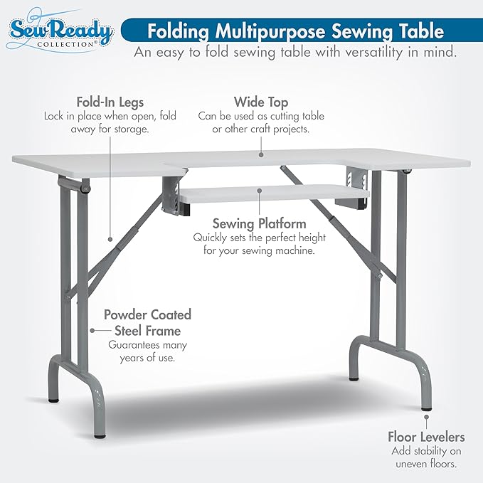 Studio Designs Folding Multipurpose Sewing & Craft Table w/ Machine Shelf - Image 4