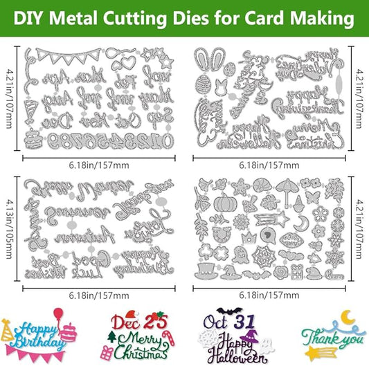16 Set Word Die Cut for Card Making Blessing Words Metal Cutting Dies Holiday Word Dies Happy Birthday Embossing Stencils for DIY Scrapbooking Photo Album Paper Art Craft Decoration