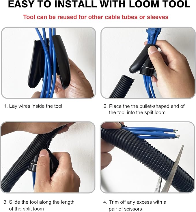 25ft - 1/4 inch Flame Retardant Split Wire Loom Tubing - Flexible Wire Covers - Image 8