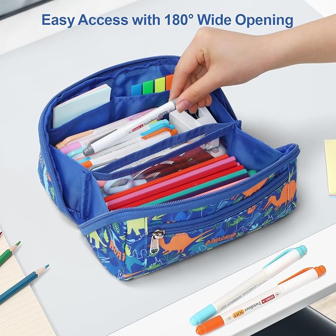 Large Pencil Case for Boys, Durable Pencil Pouch for School, Wide Opening Soft - Image 5