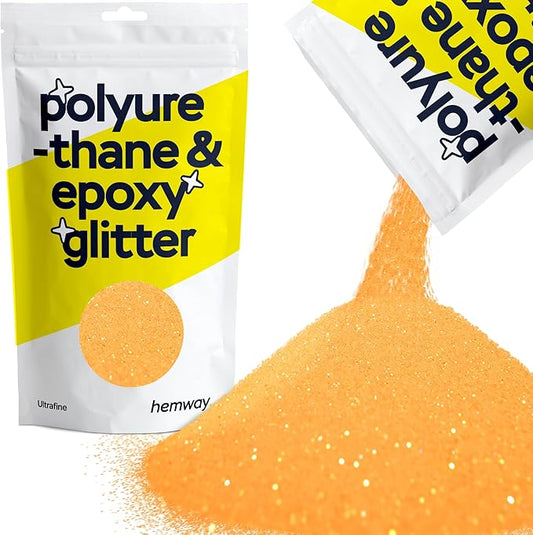 Hemway Polyurethane & Epoxy Resin Glitter 100g / 3.5oz Metallic Crystal Flake Additive for Flooring Jewelry Tumblers Glass Pigment - Ultrafine (1/128" 0.008" 0.2mm) - Fluorescent Orange
