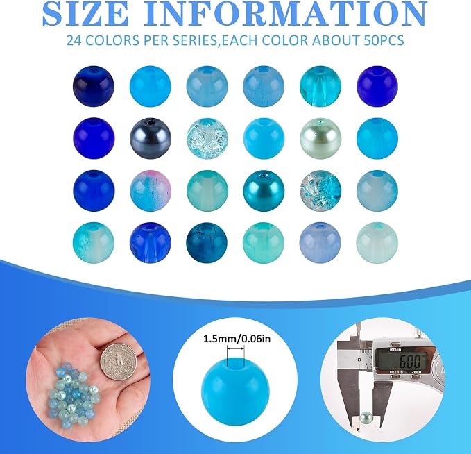 XSEINO About 1200PCS 6mm Glass Beads Bracelet Making Kit, 24 Assorted Dreamy - Image 2