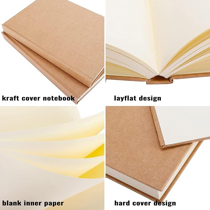 EOOUT 3pcs Blank Notebook, A5 Hardcover Sketchbook 120 Sheets 240 Pages Unlined - Image 3