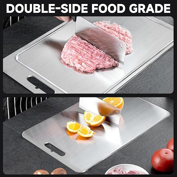 2025 New 100% Pure Titanium Cutting Board with Grooves, Double Sided Chopping Board, Meat, Fruit and Vegetable Cutting Board, Dishwasher Safe (10 * 14 IN)