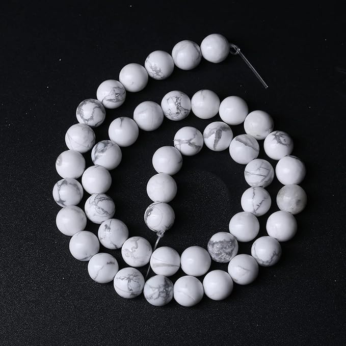 60pcs 6mm AAA Natural Stone Beads White Howlite Turquoises Round Loose Beads for Jewelry Making DIY Bracelet (White Howlite Turquoises, 6mm)