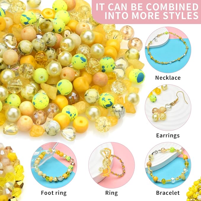 Rired 27 Yellow Glass Beads for Bracelet kit, Earring and Phone Chain - Image 3