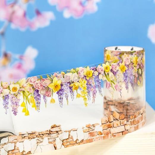 Flower Tape Stickers for Scrapbooking Supplies,6 Rolls PET Tape Stickers Set,Waterproof Washi Tape for Junk Journal,Journaling Supplies,DIY Craft(Floral Wa