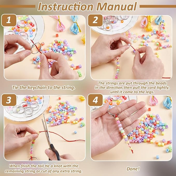 CRAFTYMELODY 606Pcs DIY Keychain Making Crafts Kits Beaded Keychain Making Kit - Image 3