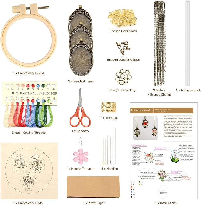 ZOCONE 3 Packs Embroidery Necklace Kit, Embroidery Pendant Kits Mini Cross - Image 2