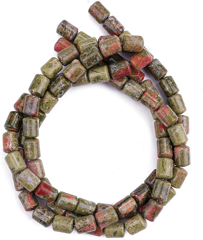 Natural Unakite Cylinder Stone Loose Semi Gemstone Beads for Jewelry Making 10mmx14mm 38cm