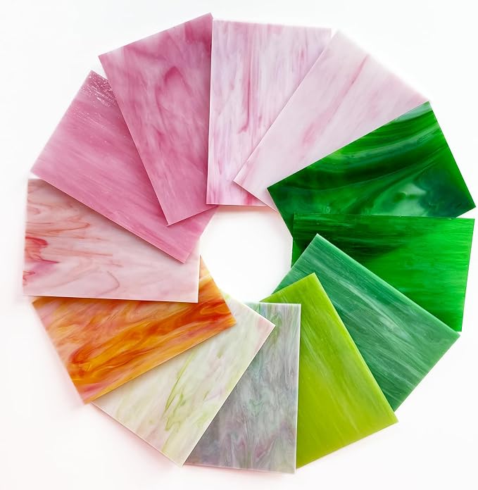 ILLUCKAI 12 Sheets Stained Glass Sheet Pink and Green Collection, 6 x 4 inch - Image 5