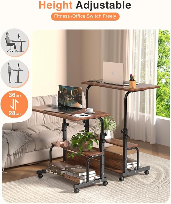QZMDSM Portable Rolling Desk on Wheels Adjustable Height Desks - Image 7