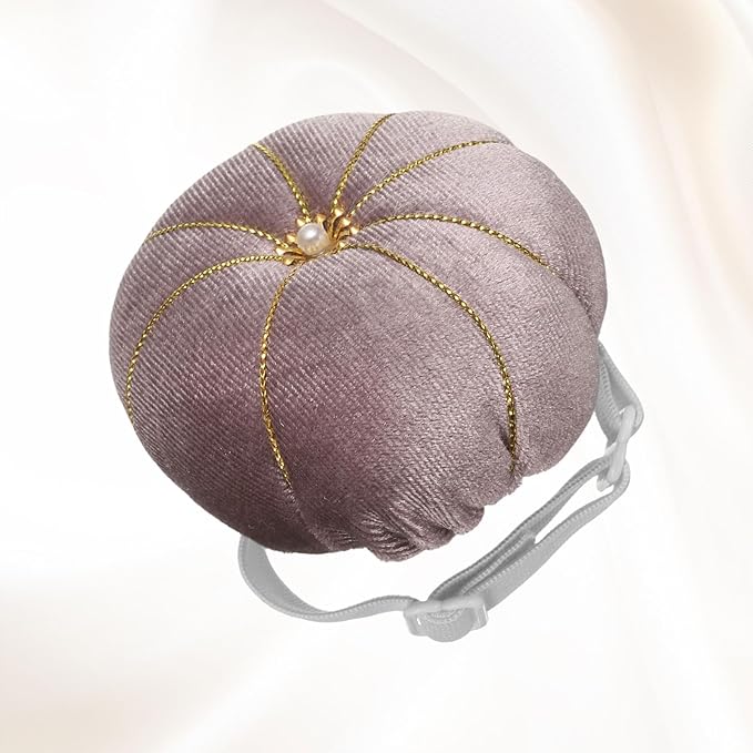 HARFINGTON Wrist Pin Cushion Wristband Sewing Pincushion Polyester Pin Holder Wearable Pumpkin Shaped Needles Wristband for Sewing Quilting Needlework DIY Crafts, Gray