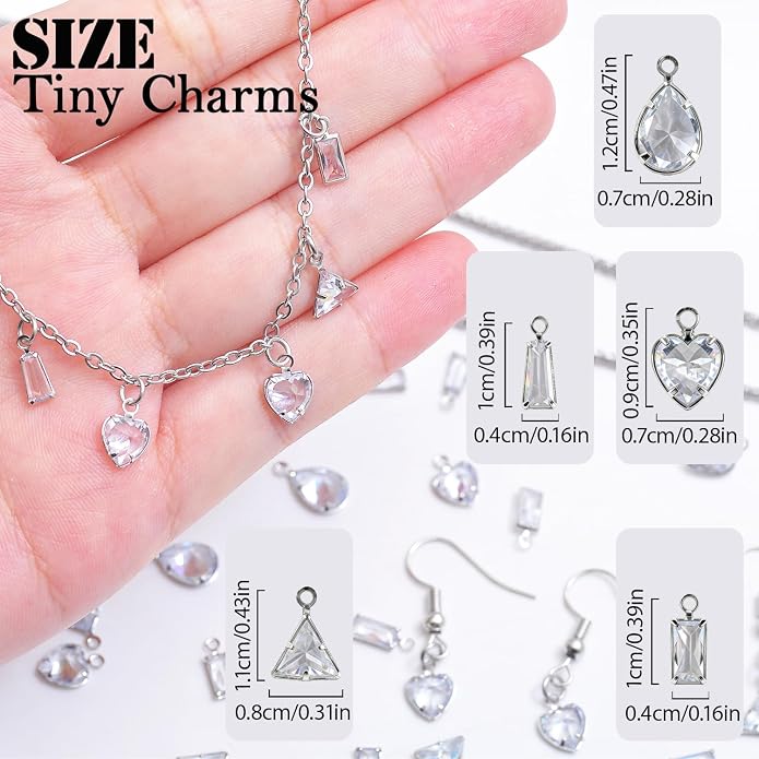 stino Tiny Crystal Clear Cubic Zirconia Charms Set, 40 Pieces | Mixed Shapes - Image 3