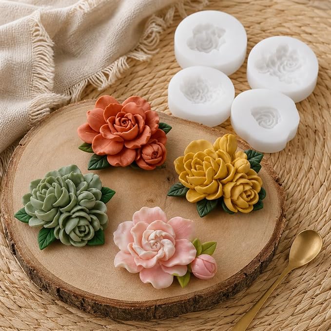 4 Pcs 3D Flower Candle Silicone Molds, Gardenia Shape - Image 4