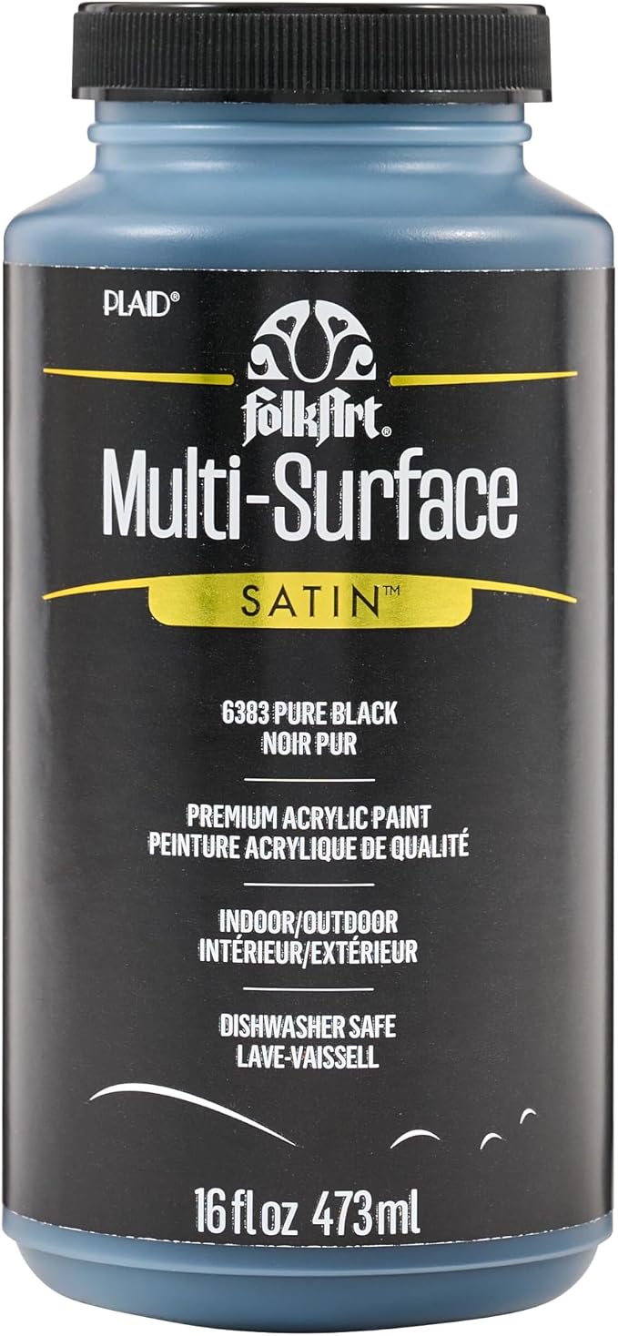 FolkArt Multi-Surface Satin Acrylic Paint in Assorted Colors, 16 oz, Pure Black by FolkArt
