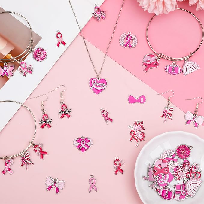 MARFOREVER 40 Pcs/20 Pairs Breast Cancer Awareness Charms - Image 4