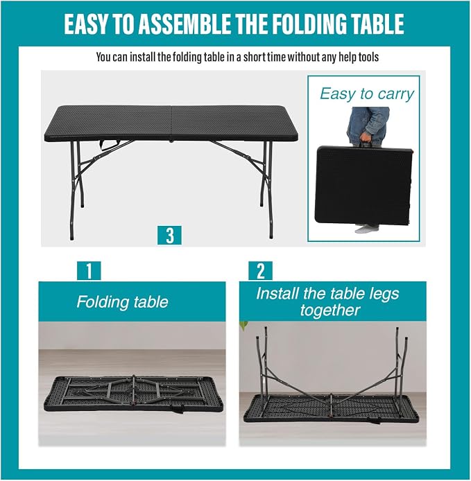 FDW Folding Table Half Portable Foldable Table - Image 7