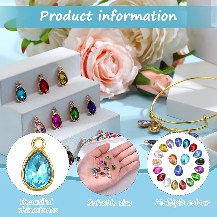 Inbagi 160 Pcs Crystal Birthstone Charms Beads Pendants and Lobster Claw Clasp - Image 5