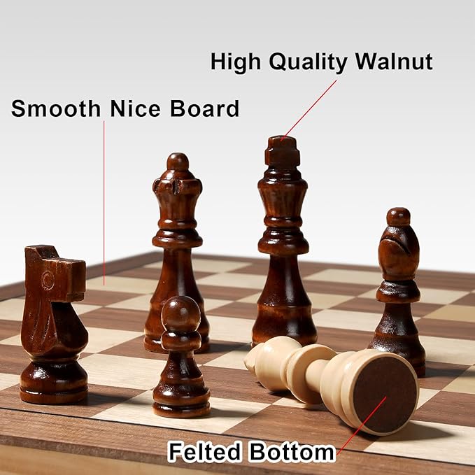 12 Inch Portable Travel Chess Set for Kids & Adults, Small Magnetic Wooden Chess Boards for Adults, Folding Chessboard Game for Kids