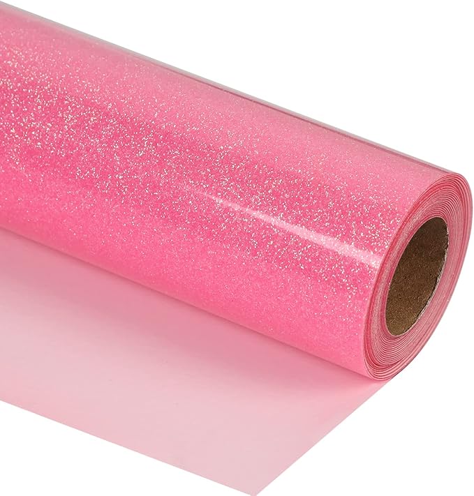 guangyintong Glow Glitter Pink Heat Transfer Vinyl HTV Rolls, 12" x 8ft Iron on Vinyl for T-Shirts, Glitter HTV Vinyl for All Cutter Machines Easy to Cut & Weed for DIY Design