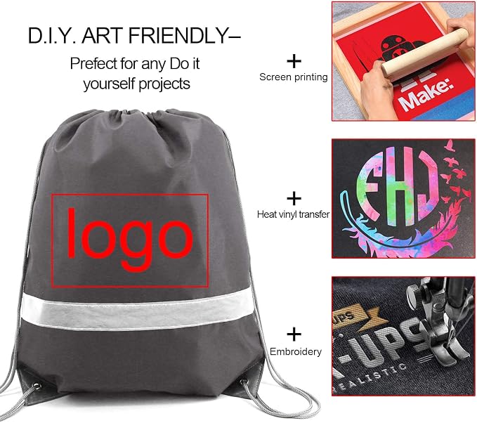 BeeGreen 20-Piece Grey Drawstring Backpacks, Reflective Cinch Sacks, DIY Blank - Image 2