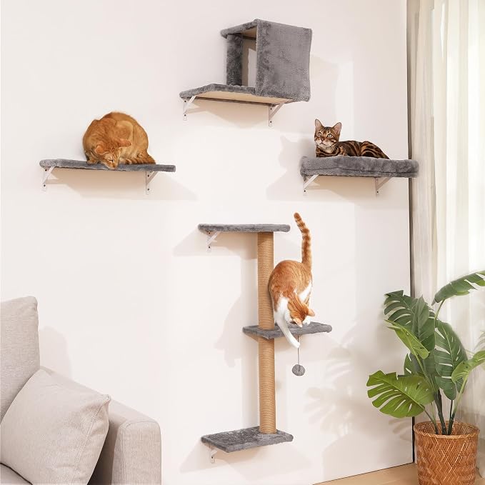 FUKUMARU Cat Wall Shelves, Stable & Safe 4 in 1 Cat Wall Mounted Furniture Set by FUKUMARU
