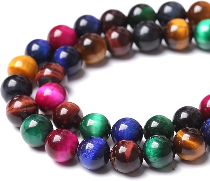 180pcs 4mm AAA Natural Colorful Tiger Eye Stone Beads Gemstone Round Spacer Loose Beads for Jewelry Making DIY Bracelet Necklace 32" 2 Strands