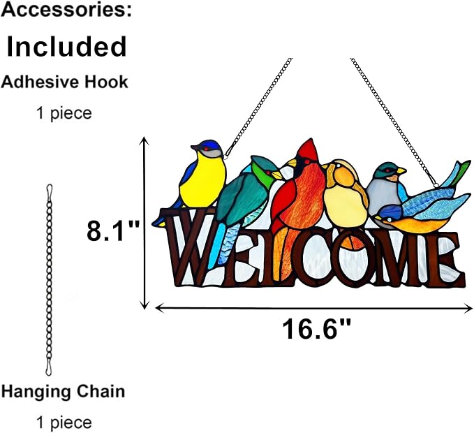 6 Birds Stained Glass Welcome Sign - Image 5