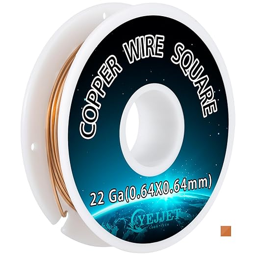 22 Gauge Copper Wire Square - 0.64mm Dead Soft Jewelry Wire, 50 Feet - Pure Copper Craft Wire for Jewelry Making, Wrapping, Beading, DIY Projects