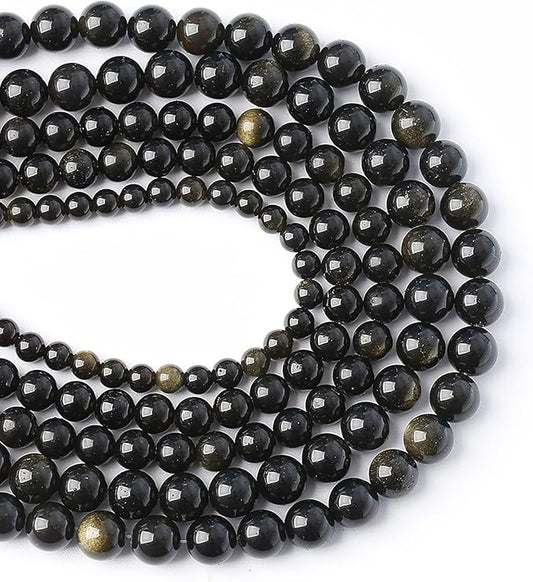 AAA Natural Gold Obsidian Gemstone Beads Energy Healing Power Stones Round Loose Beads for Jewelry Making, DIY Bracelet Necklace 6mm 60pcs