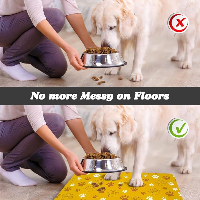 Dog Food Mat, Absorbent Water Bowl Mats Cat Pet Feeding Placemats Yellow 12 * - Image 5