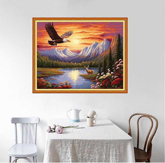 Foxhool Beginners Cross Stitch Kits Stamped Full Range of Embroidery Kits for Adults DIY Cross Stitches kit Embroidery Patterns for Needlepoint kit-Eagles Cleaved The Sky 16x20 inch