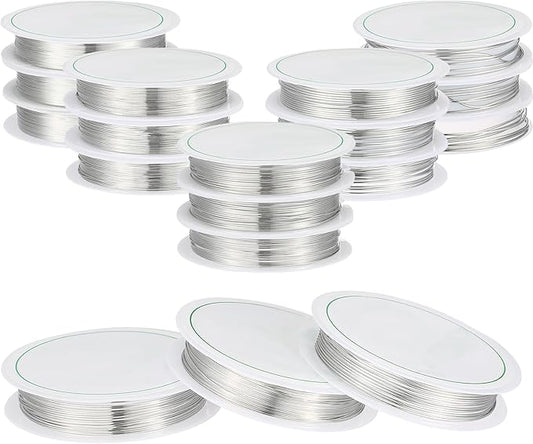 Mixweer 15 Pcs 5 Size Copper Wire 18 20 22 26 32 Gauge Tarnish Resistant Jewelry Wire for Jewelry Making 121 Yard Metal Beading Crafting (Silver)