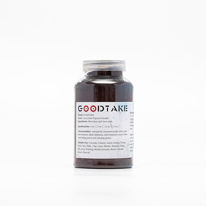 GOODTAKE Concrete Pigment, Brown Iron Oxide Pigment Powder, Concrete Cement Dye Color Pigment for Pastel Tile Paint Concrete Cement Mortar Grout (Brown, 8 oz)