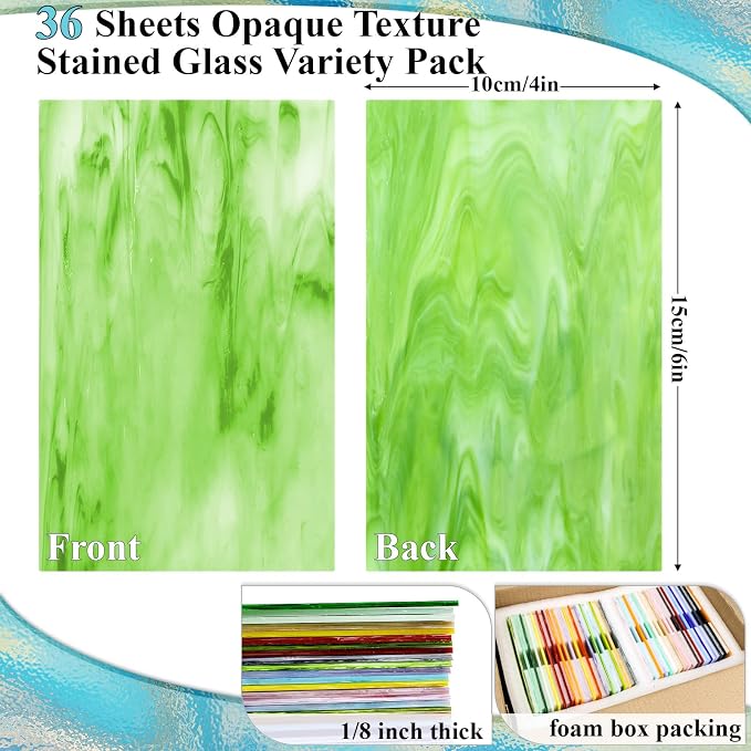 36 Sheets Opaque Stained Glass Bulk Variety Pack, 4 x 6 Inch Mosaic Glass Tiles - Image 2